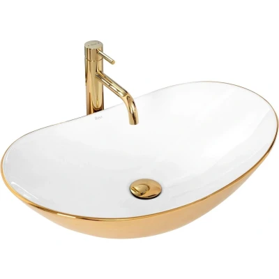 Afbeelding van REA Royal Opzetwastafel Waskom 60.5 x 36 16 cm Glans Goud Wit