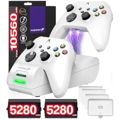 Afbeelding van Fosmon Dual 2 MAX laadstation compatibel met Xbox Series X/S (2020), One/One X/One S Elite Controllers, Docking Station + x 2200 mAh oplaadbare batterij wit