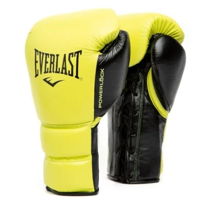 Afbeelding van Everlast Powerlock 2 Pro Laced 14oz Boxing Gloves, Neon Yellow Gloves for Bags, Mitt Work &amp; Sparring, Wrist Support, Five Layered Foam Inner and Track System Authentic Gear