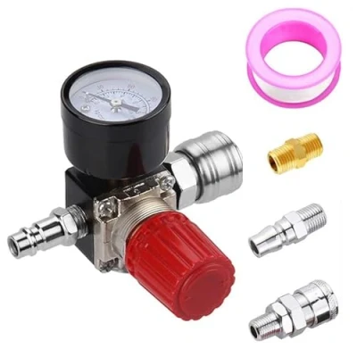 Afbeelding van 1 x 1/4 inch drukregelaar, drukregelaar van de luchtcompressor, luchtcompressor drukregelschakelaar, regelventiel met manometer, EU standaard (4 gaten)