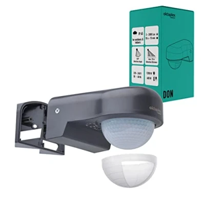 Afbeelding van Oktaplex Don bewegingsmelder buiten 230V IP65 instelbare 240 PIR sensor 10m bereik antraciet LED geschikt incl. hoekbeugel