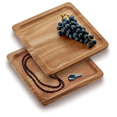 Afbeelding van COM FOUR® 2x dienbladenset van acaciahout vierkante decoratieve planken serveerschalen houten voor snacks, kaas, worst (2 stuks vierkant)
