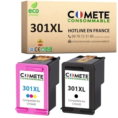 Afbeelding van COMETE 301XL 2 Inktpatronen Compatibel met HP 301 XL (CH563E + CH564E) Cartridges voor Deskjet 2540 1050 2050 Envy 4500 4502 5530 OfficeJet 2620 4630 zwart kleur (1 zwarte kleur)
