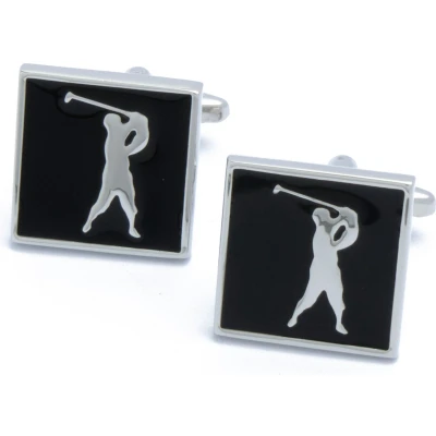 Afbeelding van Manchetknopen Golfspeler Vierkant Zilver en Zwart
