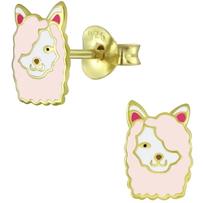 Afbeelding van JoyS Zilveren Alpaca lama oorbellen zacht roze 14k goudplating