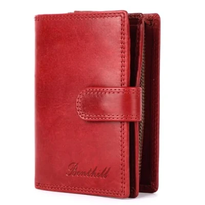Afbeelding van Benthill portemonnee voor dames, echt leer, kleine met RFID bescherming, 8 kaartvakken en muntvak, vintage damesportemonnee, incl. geschenkdoos, bruin