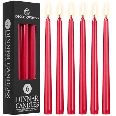 Afbeelding van DECO EXPRESS Kaarsen Set Klassieke Dripless Tapered Metallic Ongeparfumeerde 8H Brandtijd, Decoratieve Diner voor Restaurant Thuis Kerstmis, Verschillende Packs &amp; Kleuren (Metallic Rood 6