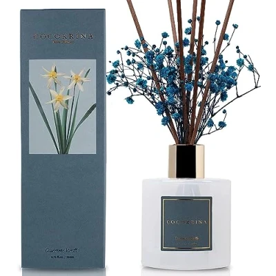 Afbeelding van Cocorrína riet diffuser met 8 geurstokjes 200 ml kasjmier vanille, natuurlijk, langdurig, thuisgeur, etherische olie, voor badkamer, rekdecoratie