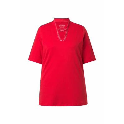 Afbeelding van Ulla Popken À Manches Courtes EN PIMA. Ligne A ET COL JABOT. Tshirt print, Dames, Maat: 54/56, Salsa