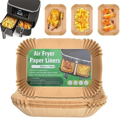 Afbeelding van 120 Stks Air Fryer Liners Bakpapier voor Dubbele HeteluchtFriteuse, 22 x 14 cm Rechthoekig Friteuses Compatibel met Ninja AF300EU AF400EU, Princess en Andere Dual Zone Airfryers