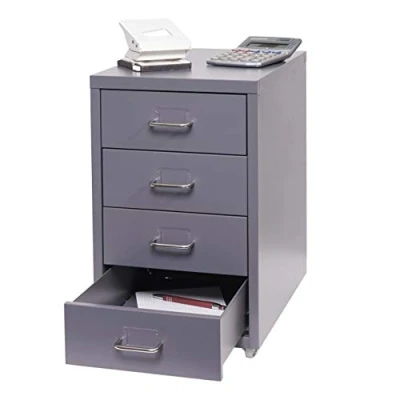 Afbeelding van Mendler Rollcontainer Boston T851, ladekast stalen kast bureaukast, 48x28x41cm 4 laden donkergrijs