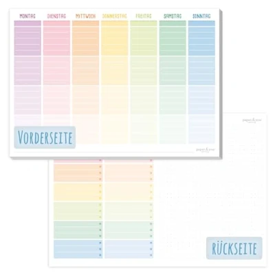 Afbeelding van Paper&amp;you® Weekplanner, blok, A4 formaat, zonder vaste datum, regenboog, 50 vellen, afsprakenplanner met to do lijst en groot notitieveld, klimaatvriendelijk duurzaam