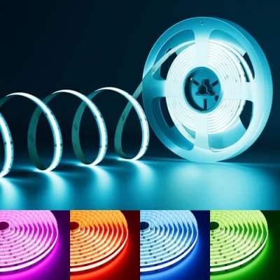 Afbeelding van PAUTIX RGB COB LED Strip, 10 M, 24 V, Kleurveranderend, 576 LEDs/M, Meerkleurig, Flexibel Licht Voor Speelkamer, Slaapkamer, Feest, Doe Het Zelf Decoratie (Controller En Adapter
