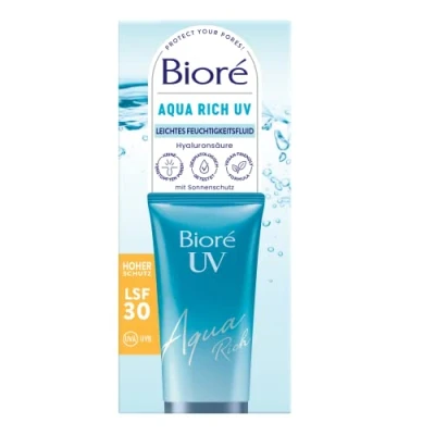 Afbeelding van Bioré Aqua Rich UV lichte vochtinbrengende vloeistof voor het gezicht zonwering beschermingsfactor SPF 30 UVA/UVB Werkt onder make up niet vettig