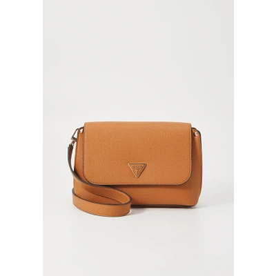 Afbeelding van GUESS schoudertas Meridian II Flap Crossbody Bag Cognac Lichtbruin
