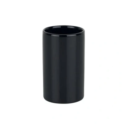 Afbeelding van Spirella Badkamer drinkbeker/tandenborstelhouder Sienna porselein glans zwart 7 x 11 cm Tandenborstelhouders