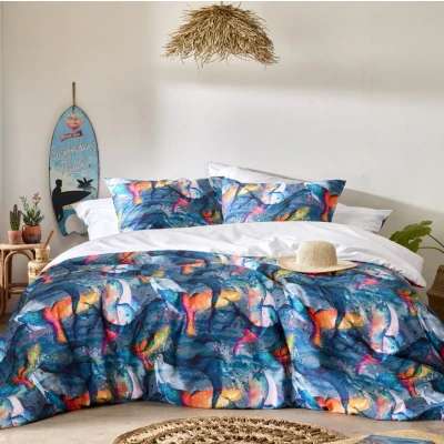 Afbeelding van Dekbedovertrek De Witte Lietaer Whales Deep Blue Percal 140 x 200 / 220 cm 1 Persoons