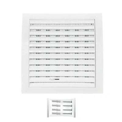 Afbeelding van H&amp;C VENT Ventilatierooster, vierkant, wit, 190 x mm, Ø 125 met schuif, insectenwering, kunststof weerbestendig rooster voor afzuigafdekking, afzuigkap, garage, deur, koelkast