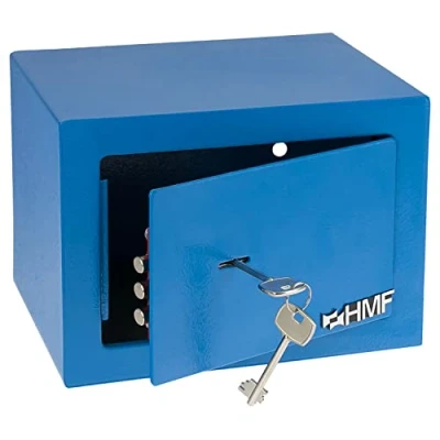Afbeelding van HMF 49216 05 kluis klein met sleutel, meubelkluis, 23 x 17 cm, blauw