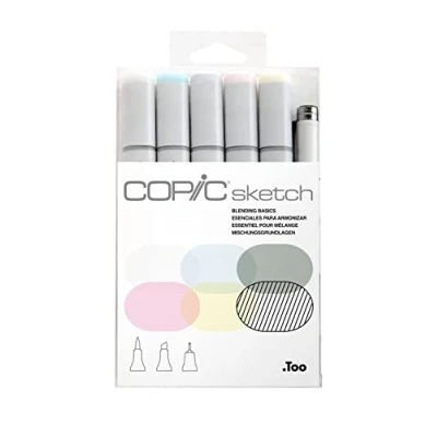 Afbeelding van COPIC Sketch Marker Set &quot;Blending Basic&quot; met 6 kleuren, professionele penseelstiften op alcoholbasis een flexibele en medium brede punt.