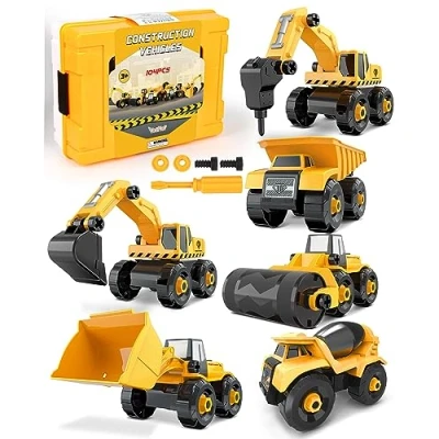 Afbeelding van Afneembare Bouwvoertuigen Graafmachines Truck Toy met Opbergdoos, 6 in 1 DIY Gebouw Educatief Cadeau speelgoed voor Jongens Meisjes Leeftijd 3 4 5
