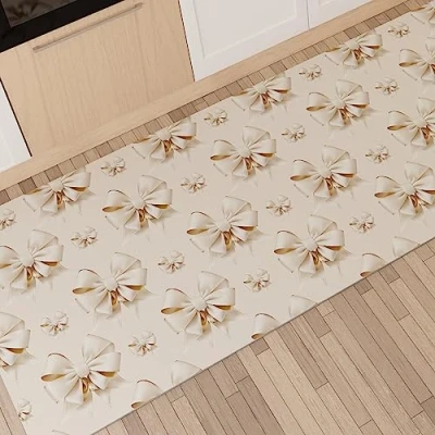 Afbeelding van PETTI Artigiani Italiani Keukenloper, antislip, wasbaar, loper, keuken, loper in de 52 x 440 cm, design strik, beige, 100% Made Italy