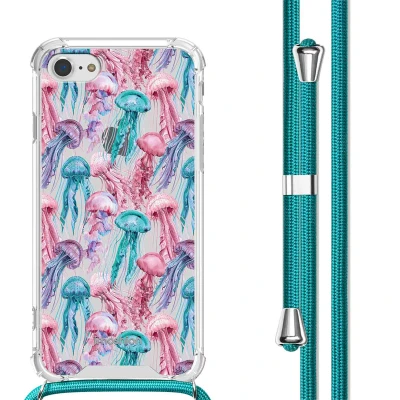 Afbeelding van imoshion Hoesje Geschikt voor iPhone SE (2022) / (2020) 8 7 Design met Koord Jellyfish Watercolor