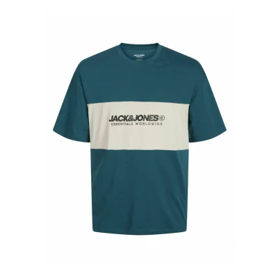 Afbeelding van Jack &amp; Jones Elegacy Blocking TEE Oneck Tshirt print, Heren, Maat: Large, Deep teal