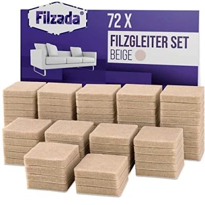 Afbeelding van Filzada® 72x viltglijders zelfklevend 25 x mm vierkant beige professionele meubelglijders vilt met ideale kleefkracht