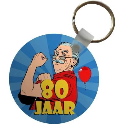 Afbeelding van Sleutelhanger Verjaardag 80 Jaar Man Plastic Rond Uitdeelcadeautjes