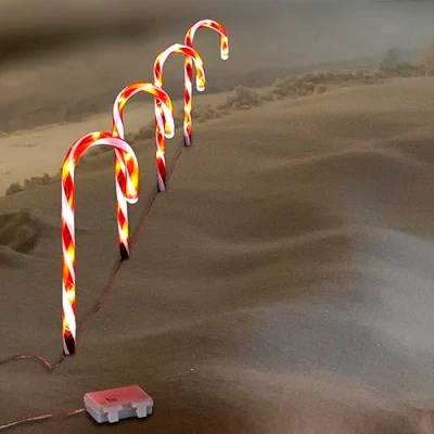 Afbeelding van HAC24 Set van 4 led zuurstokken, kerstdecoratie, lichtketting met timerfunctie, kerstverlichting, lichtstaaf, werkt op batterijen, timer, tuinlichtstaven, buitenverlichting