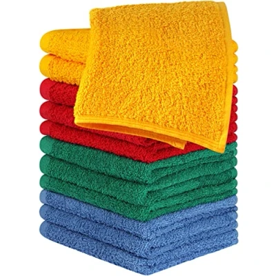 Afbeelding van Utopia Towels Katoenen washandjesset 100% ringgesponnen katoen, flanellen gezichtsdoeken, zeer absorberende en zacht aanvoelende vingertop (pak van 12, elektrisch blauw, jagergroen, rood, mosterd)