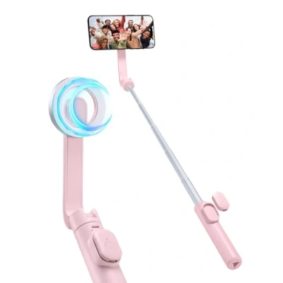Afbeelding van Spigen Magneet Selfie Stick Statief Wondersnap [Spigen MagFit Technologie] 180 Draaibaar met Draadloze Bluetooth Afstandsbediening Compatibel Magsafe iPhone, Samsung Galaxy Peach Pink