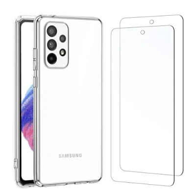 Afbeelding van NEW&#039;C Hoesje voor Samsung Galaxy A53 5G Ultra Transparante Siliconen Soft TPU Gel en 2x Screen Protector Gehard Glass Schermbeschermer