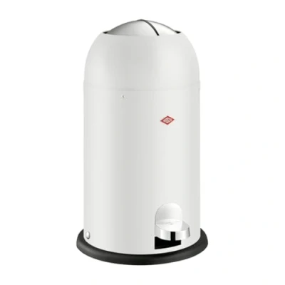 Afbeelding van Wesco Kickmaster Junior Afvalbak in de kleur mat wit, gepoedercoat plaatstaal, ingebouwde demper, 12 liter volume, kunststof inzetstuk, inwerpklep