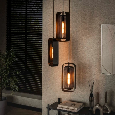 Afbeelding van Fraaai Kasey hanglamp 3L artic zwart Metaal