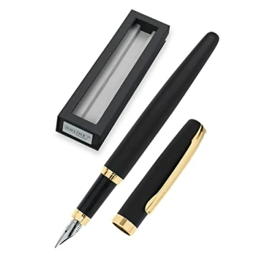 Afbeelding van ONLINE Eleganza vulpen I metaal kleur zwart &amp; goud pendikte M metalen clip incl. inktcartridge schrijfkleur blauw voor standaard inktpatronen