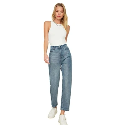 Afbeelding van Trendyol Blauwe Rechte Jeans Met Hoge Taille Twoss20Je0166
