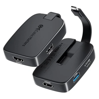 Afbeelding van Cable Matters 4 in 1 draagbare USB C hub HDMI 4K 60Hz 100W opladen voor iPhone 15, 10 Gbps opvouwbare digitale AV multiport adapter, compatibel met Thunderbolt MacBook,