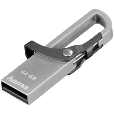 Afbeelding van Hama 64 GB USB stick, 2.0, gegevensstick met karabijnhaak (15 MB/s, geheugenstick bijzonder geschikt voor bevestiging aan sleutelhanger of portemonnee, geheugenstick,