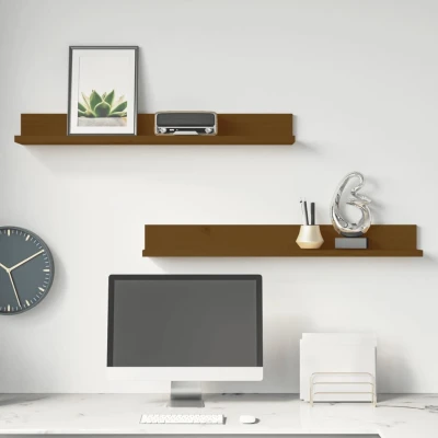 Afbeelding van Wandkasten 2 st 80x11x9 cm massief grenenhout honingbruin