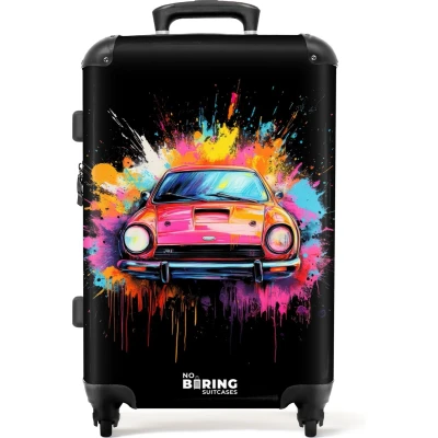 Afbeelding van NoBoringSuitcases.com® Koffer groot Rolkoffer lichtgewicht Roze auto met kleurrijke verf Reiskoffer 4 wielen Grote trolley XL 20 kg bagage
