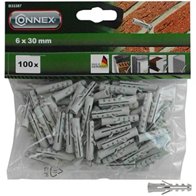 Afbeelding van Connex pluggen Ø 6 mm 100 stuks in praktische set polypropyleen voor eenvoudige montage massieve steen &amp; beton/pluggen set/universele / B33387