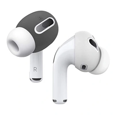 Afbeelding van elago AirPods Pro Ear Tips Cover Ontworpen voor Apple [Past in het oplaadhoesje] Donkergrijs/Wit (2 paar)