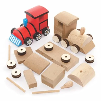 Afbeelding van Baker Ross FE592 Sets Met houten Treinen Set van 2, knutselsets voor kinderen om te versieren en laten zien, educatieve activiteit