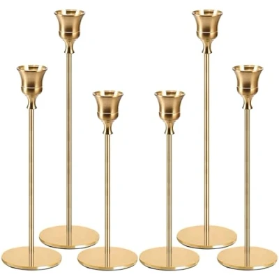 Afbeelding van FAMKEEP Kandelaar Kandelaars 6 Stuks, Moderne Vintage Set, Bruiloft Kandelaar, Gouden voor Eetkamer Woonkamer Verjaardag Woondecoratie