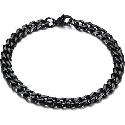 Afbeelding van Cuban Link Heren Armband Dikke Schakel 7mm Zwart Schakelarmband Armbanden Cadeau voor Man Mannen Cadeautjes