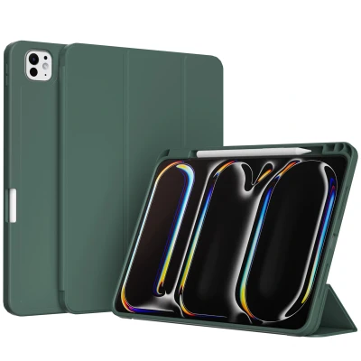 Afbeelding van Apple iPad Pro 13 (2024) M4 Hoes: Accezz Smart Silicone Bookcase Donkergroen Kunstleder Tablet Hoezen