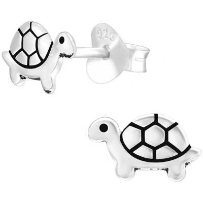 Afbeelding van JoyS Zilveren schildpad oorbellen 8 x 5 mm zilver geoxideerd kinderoorbellen