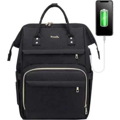 Afbeelding van 17 inch Waterdichte Laptoprugzak Dames School en Reizen USB Oplaadaansluiting Zwart